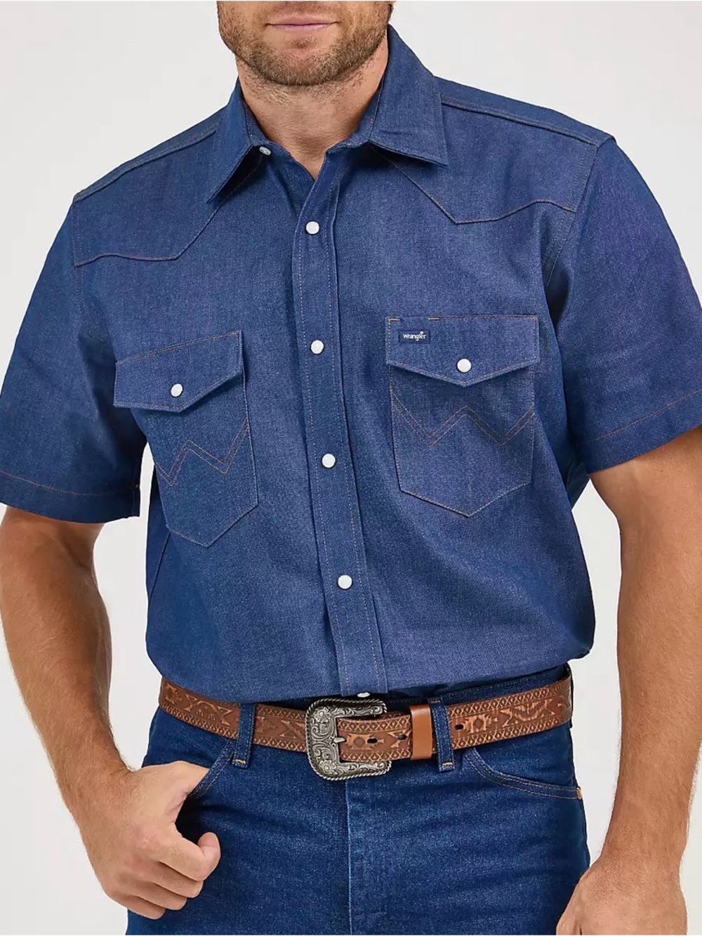 Wrangler Short Sleeve Denim Western Shirt - Dark Blue